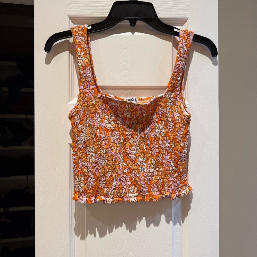 Rue21 Orange Floral Crop Top